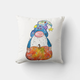 Coussin Gnome d'automne blanc mignonne avec Citrouille