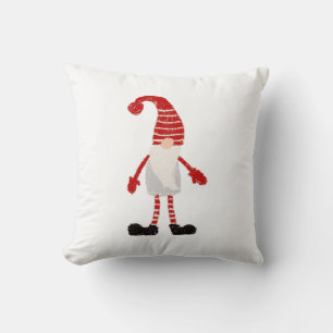 Coussin Gnome de Noël Nordique Gris Rouge Blanc Motif