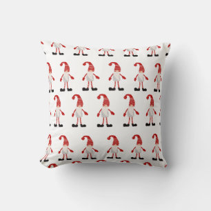 Coussin Gnome de Noël Nordique Gris Rouge Blanc Motif