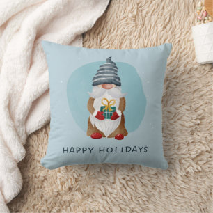 Coussin Gnome de Noël scandinave à l'aquarelle bleue