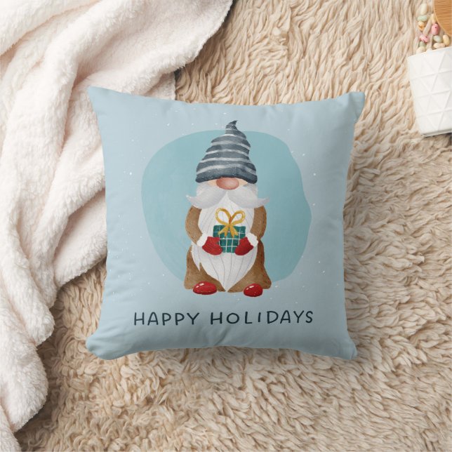 Coussin Gnome de Noël scandinave à l'aquarelle bleue (Couverture)