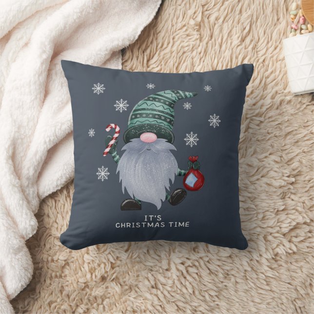 Coussin Gnome de Noël scandinave à l'aquarelle grise (Couverture)