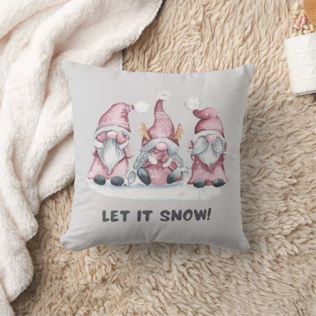 Coussin Gnome de Noël scandinave aquarelle rose gris (Couverture)