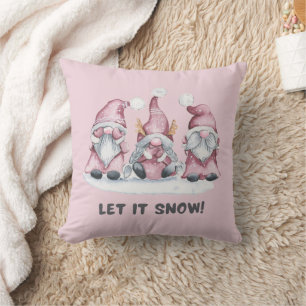 Coussin Gnome de Noël scandinave rose fille aquarelle