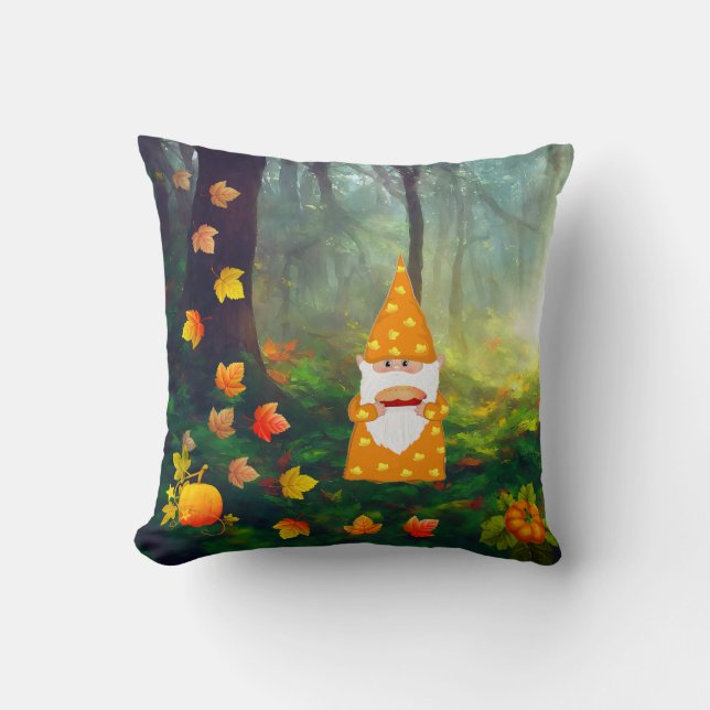 Coussin Gnome de Thanksgiving et belles feuilles d'automne (Recto)