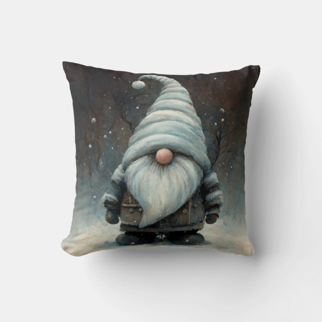 Coussin Gnome d'hiver dans une forêt de neige (Recto)