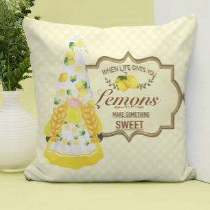 Coussin Gnome fille mignonne et citrons
