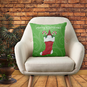 Coussin Gnome hérissée à Noël Stocking Green Swirls