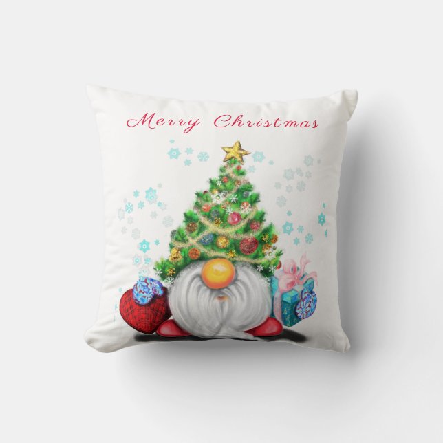 Coussin Gnome mignonne avec arbre de Noël Casquette et cad (Recto)