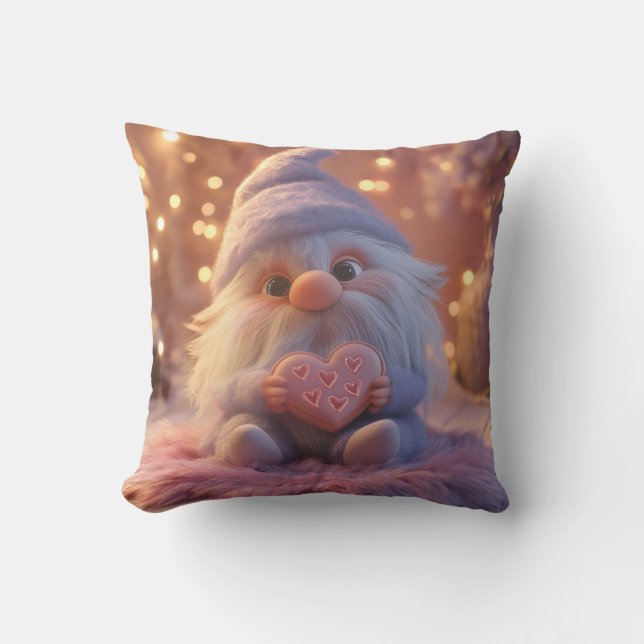 Coussin Gnome mignonne avec coeur : Saint Valentin Design (Recto)