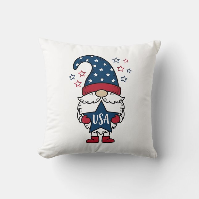 Coussin Gnome Patriotique USA Étoile Vectorielle Conceptio (Recto)