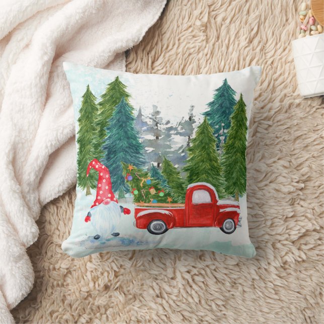 Coussin Gnome Whimsical avec Camion Rouge Noël (Couverture)