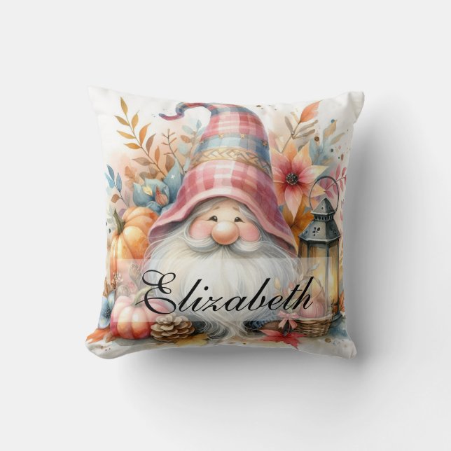 Coussin Gnomes d'automne vintages avec feuilles d'automne (Recto)