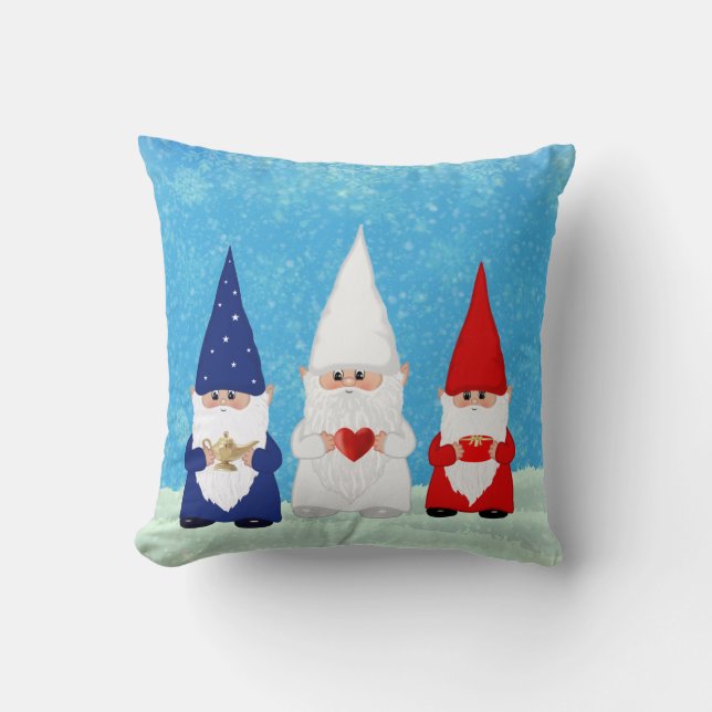 Coussin Gnomes de Noël mignons habillés en bleu rouge et b (Recto)