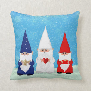Coussin Gnomes de Noël mignons habillés en bleu rouge et b