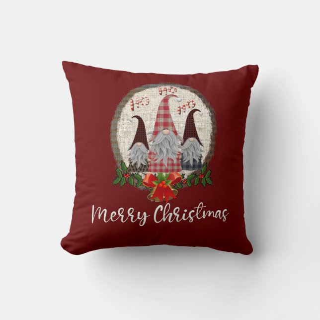 Coussin Gnomes de Noël Rustiques, à Carreaux, Tendances  (Recto)