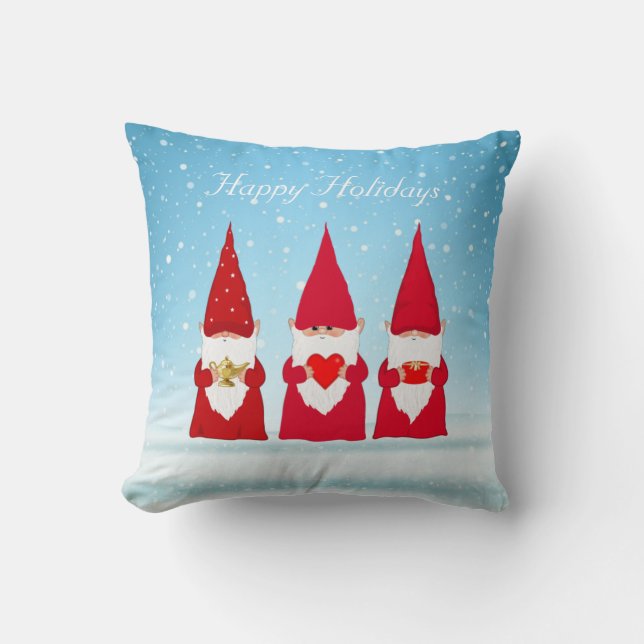 Coussin Gnomes de Noël sur fond bleu clair (Recto)
