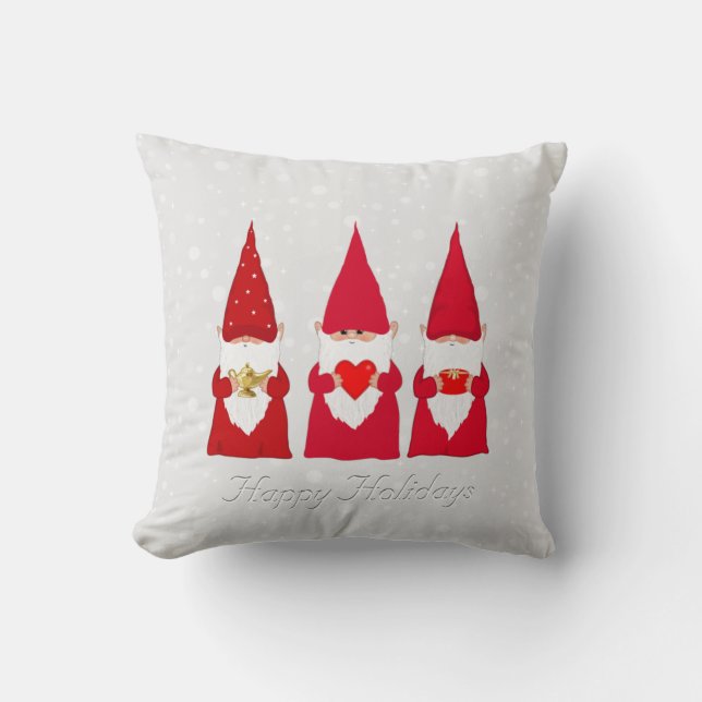 Coussin Gnomes de Noël sur gris argenté clair (Recto)