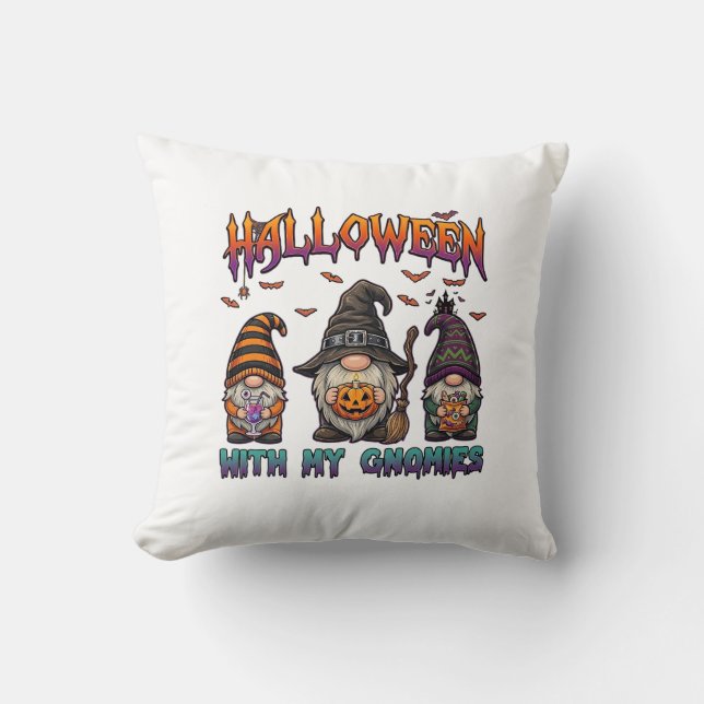Coussin Gnomes d'Halloween Trois Gnomes Chapeau de Sorcièr (Recto)