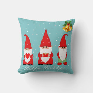 Coussin Gnomes et cloches de Noël en bleu clair