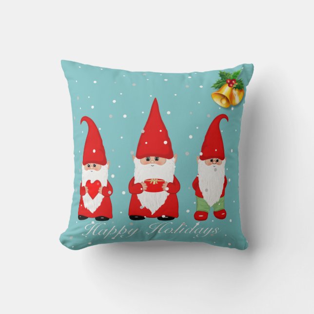 Coussin Gnomes et cloches de Noël en bleu clair (Recto)