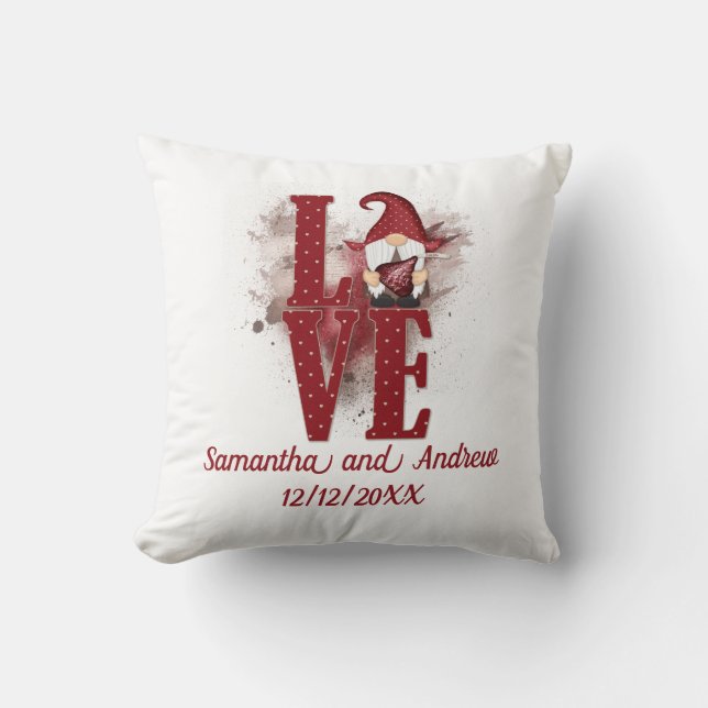Coussin Gnomes Rouge Amour Cute Date De Mariage Saint Vale (Recto)