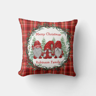 Coussin Gnomes rouges personnalisés Joyeux Noël