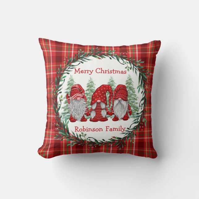 Coussin Gnomes rouges personnalisés Joyeux Noël (Recto)