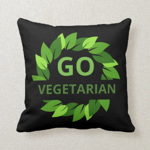 Coussin Go Vegetarian, Vegan, Veganism Green Feuilles Blac