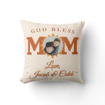 God Bless Mom Sunflower Kids Photo Throw Pillow