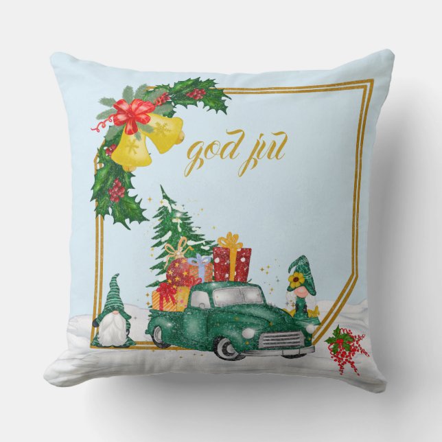 Coussin God Jul Swedish Gnomes Green Couple (Recto)