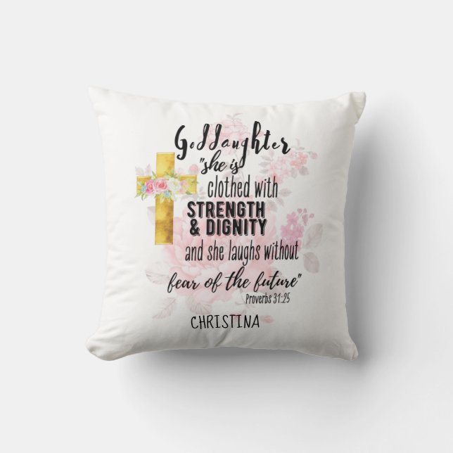 Coussin Godgirl Cadeau Motivation Encouragement NOMMÉ (Recto)