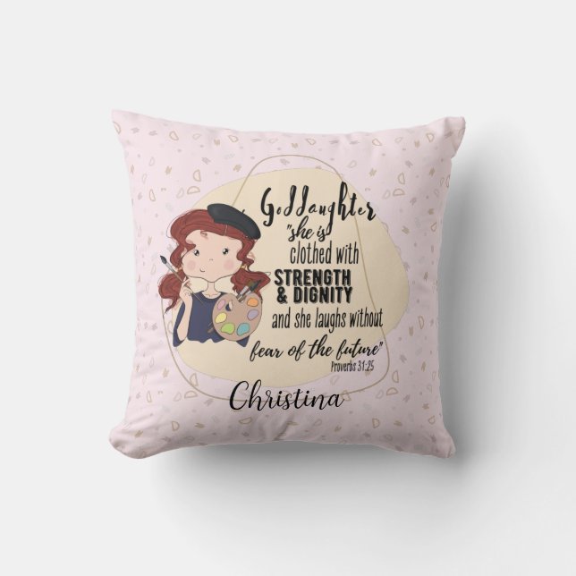 Coussin Godgirl Citation Cadeau Proverbe Peintre rose Arti (Recto)
