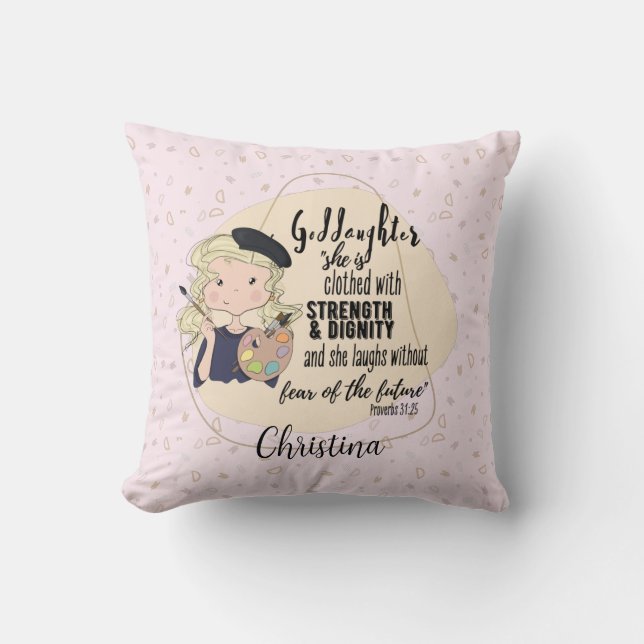 Coussin Godgirl Citation Cadeau Proverbe Peintre rose Arti (Recto)