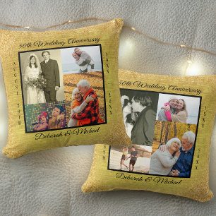 Coussin Gold 50th Mariage Anniversary 8 Photo Collage