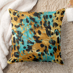 Coussin Gold Aqua Black Leopard Animal