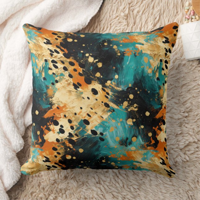 Coussin Gold Black Aqua Orange Leopard Abstrait (Couverture)
