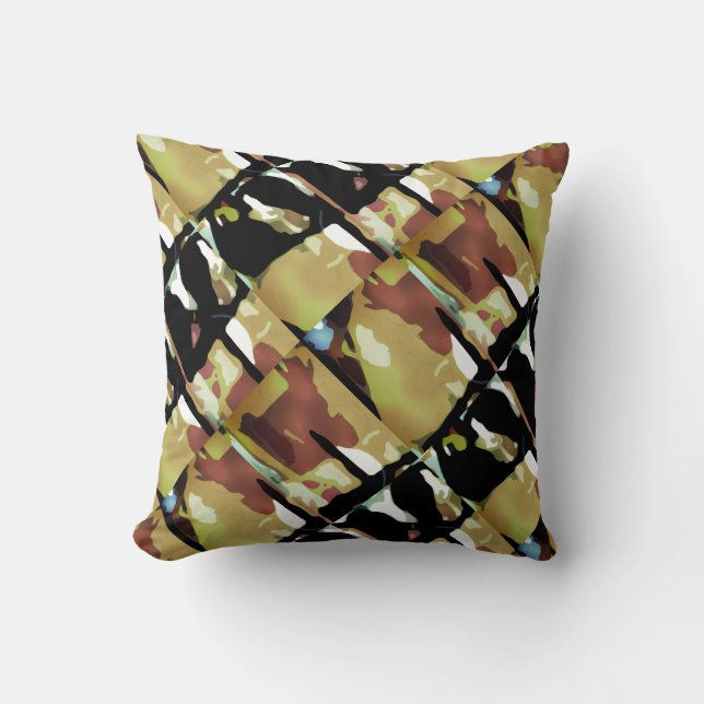 Coussin Gold Black Diagonal Brown Abstrait gros carreaux (Recto)