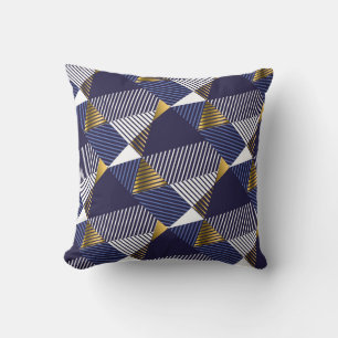 Coussin Gold Blue Luxe : Motif géométrique sans couture