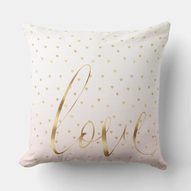Coussin Gold Blush Coeurs rose Aimer Ombre (Recto)