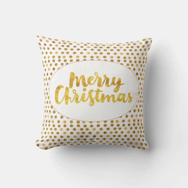 Coussin Gold Brushscript Joyeux Motif de points de Noël (Recto)