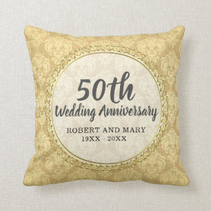 Coussin Gold Damask 50th Mariage Anniversaire cadeau