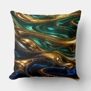 Coussin Gold Emerald Sapphire Fluid Art