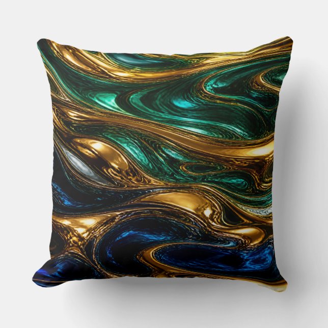 Coussin Gold Emerald Sapphire Fluid Art (Recto)