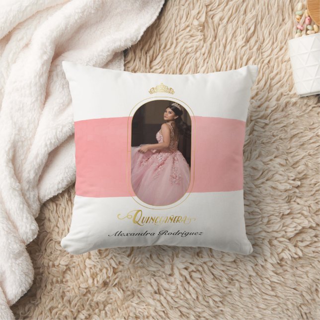 Coussin Gold et Rose rose photo Quinceanera Kneeling (Couverture)
