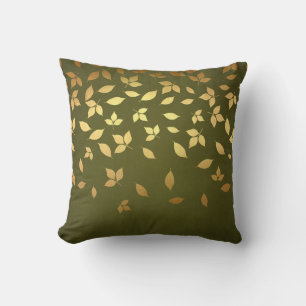 Coussin Gold Feuille Forêt chute verte