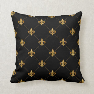 Coussin Gold Fleur De Lis Élégant Modèle Damas Noir