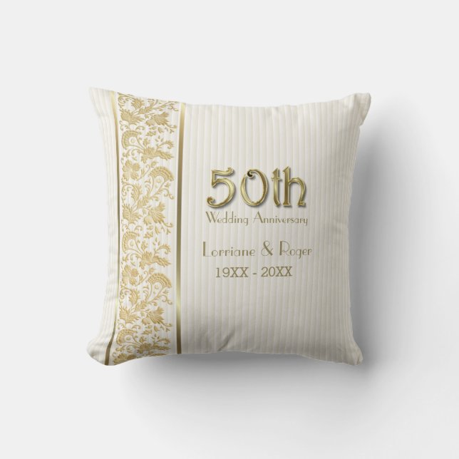 Coussin Gold Floral Elegance 50e anniversaire Mariage (Recto)