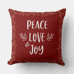 Coussin Gold Foil Dots Red Peace Love Joy Script Modern
