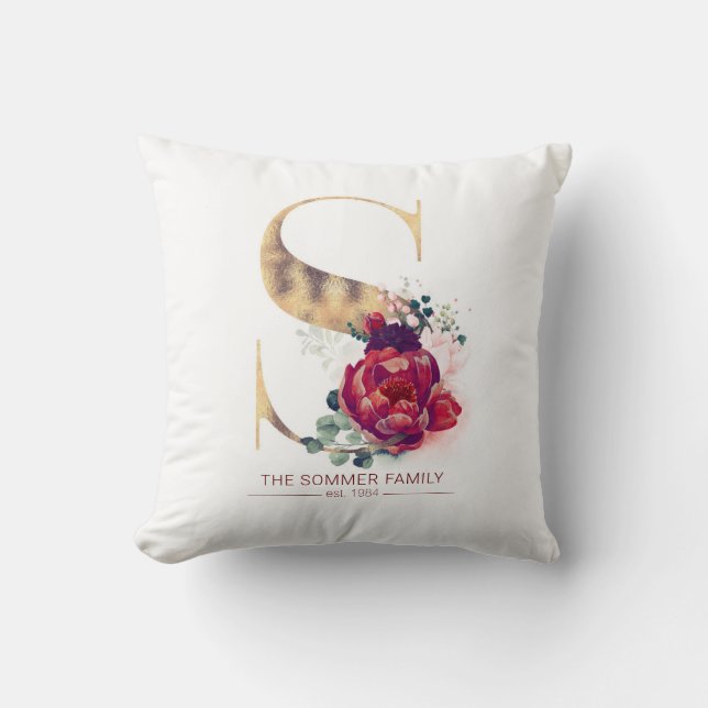 Coussin Gold Foil S Monogramme Floral Bourgogne Rouge (Recto)